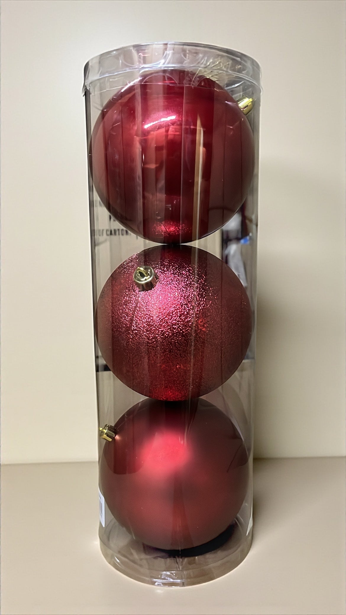 Tarro de 3 bolas navideñas rojas 12cm (BHK01260R)