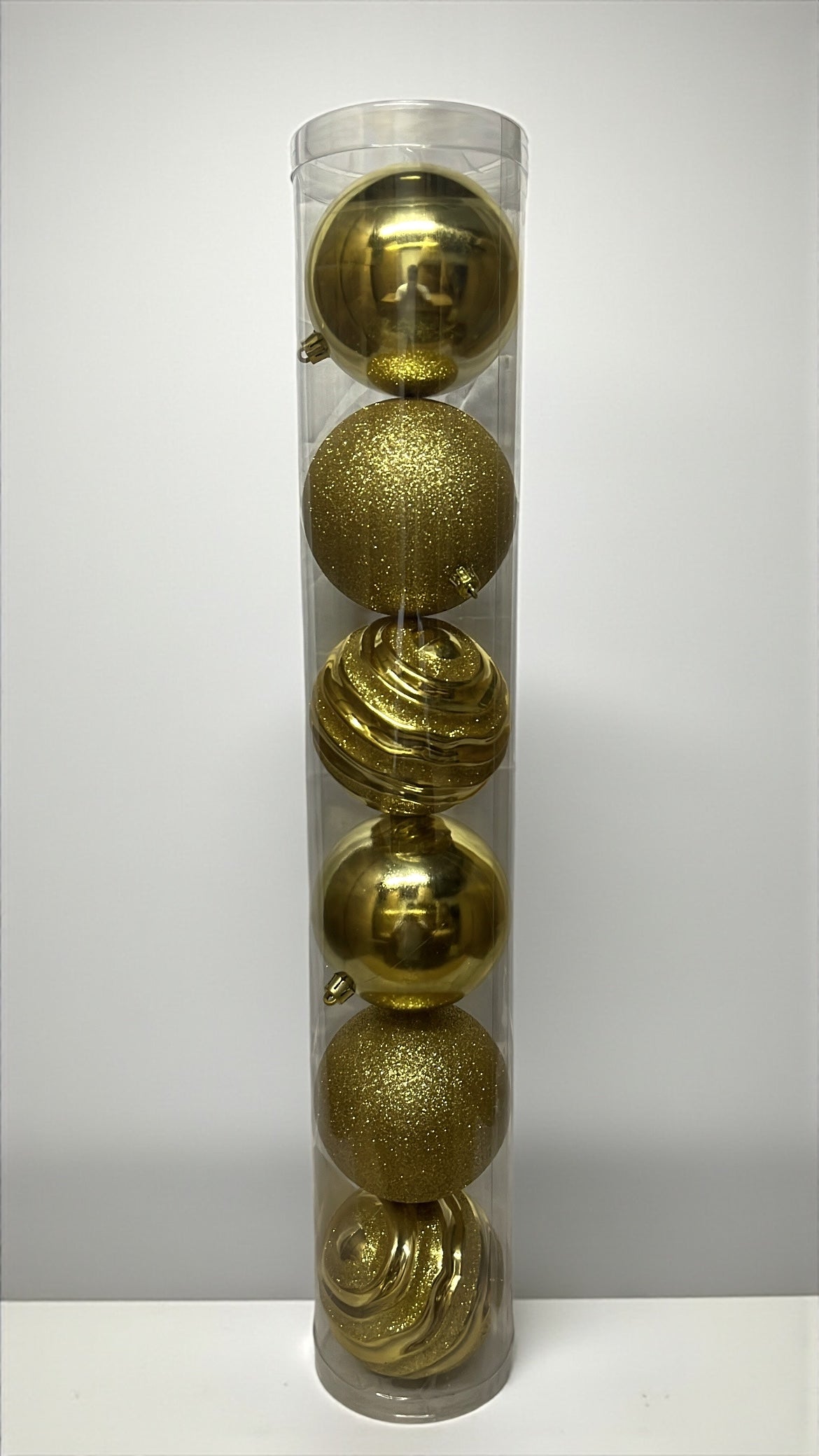 Tarro de 6 bolas navideñas doradas 10cm (BHK01008GG)