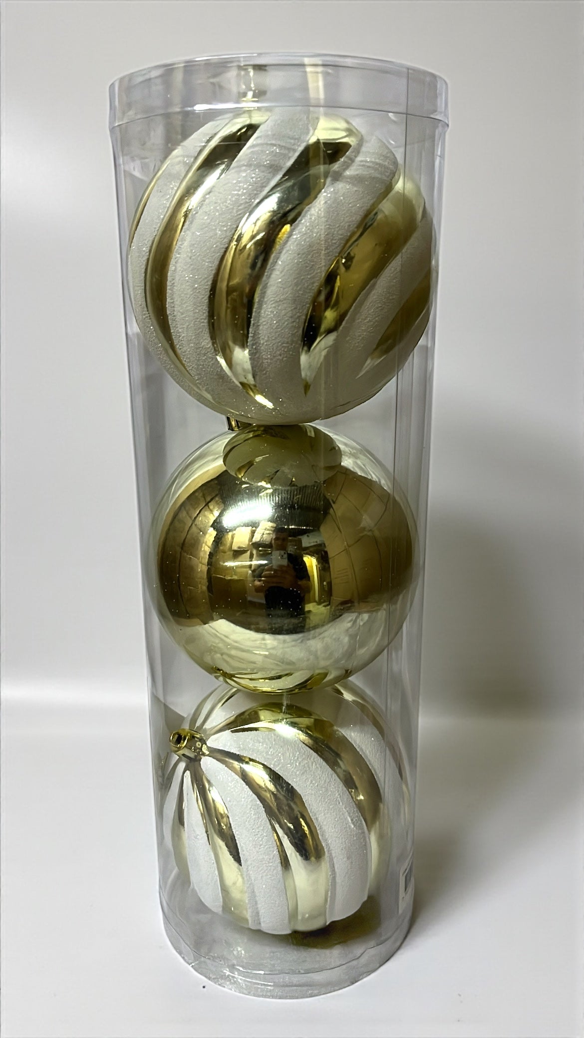 Tarro de 3 bolas navideñas doradas x blancas 12cm (BHK01245LGW)