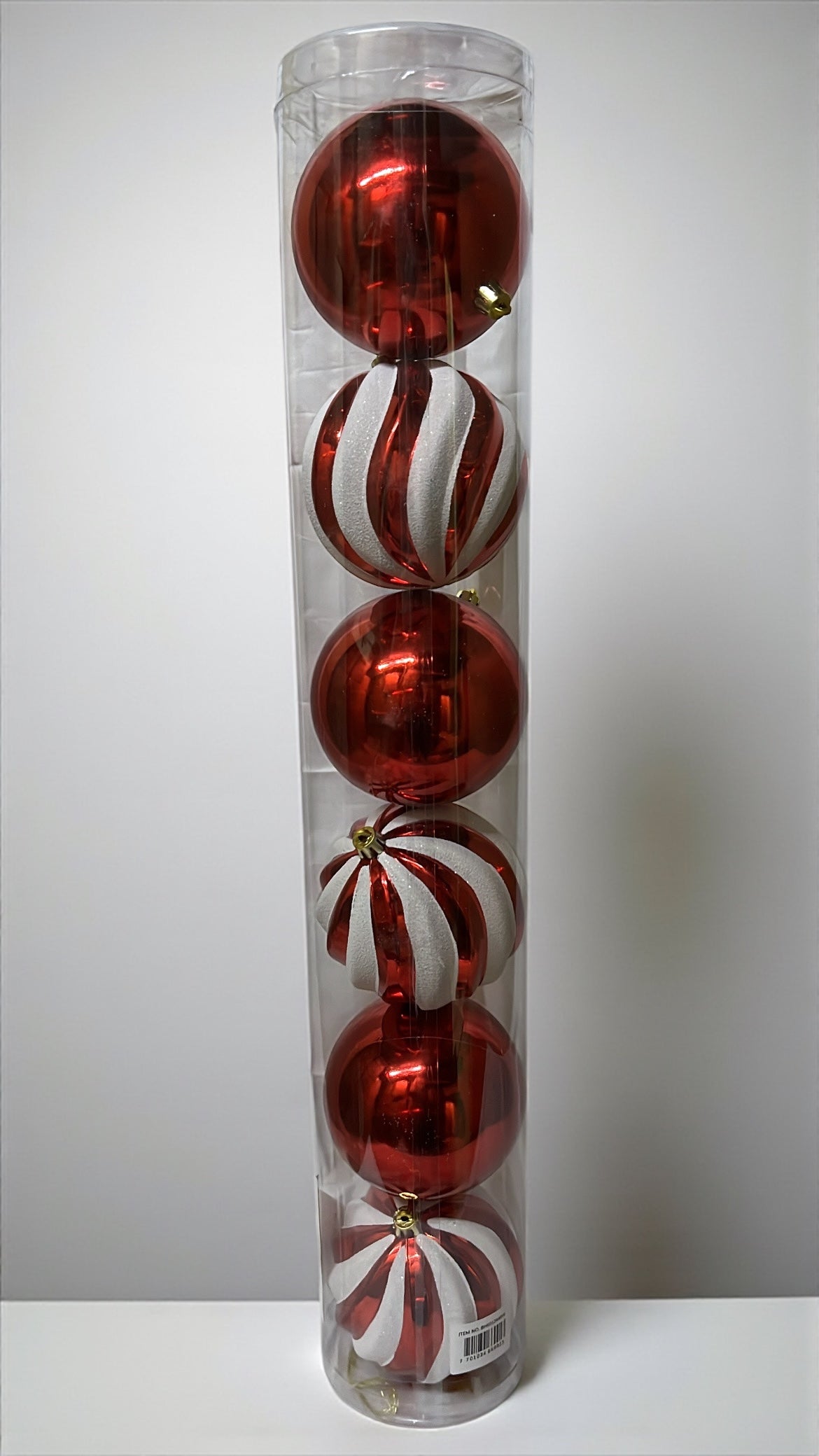 Tarro de 6 bolas navideñas rojas y rojas x blancas 10cm (BHK01244RW)