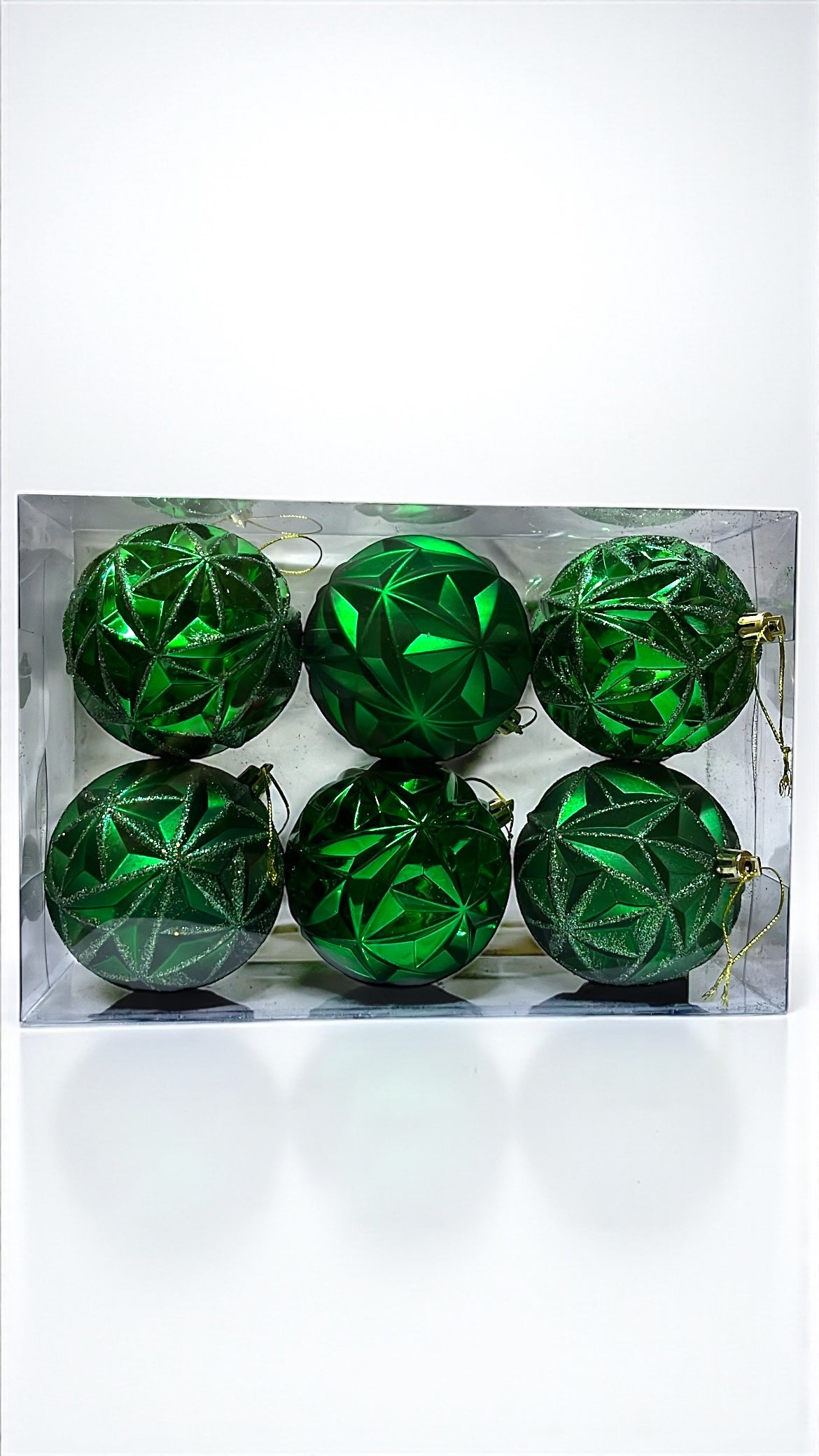 Paquete de 6 bolas navideñas verdes con textura 8cm (T212G)