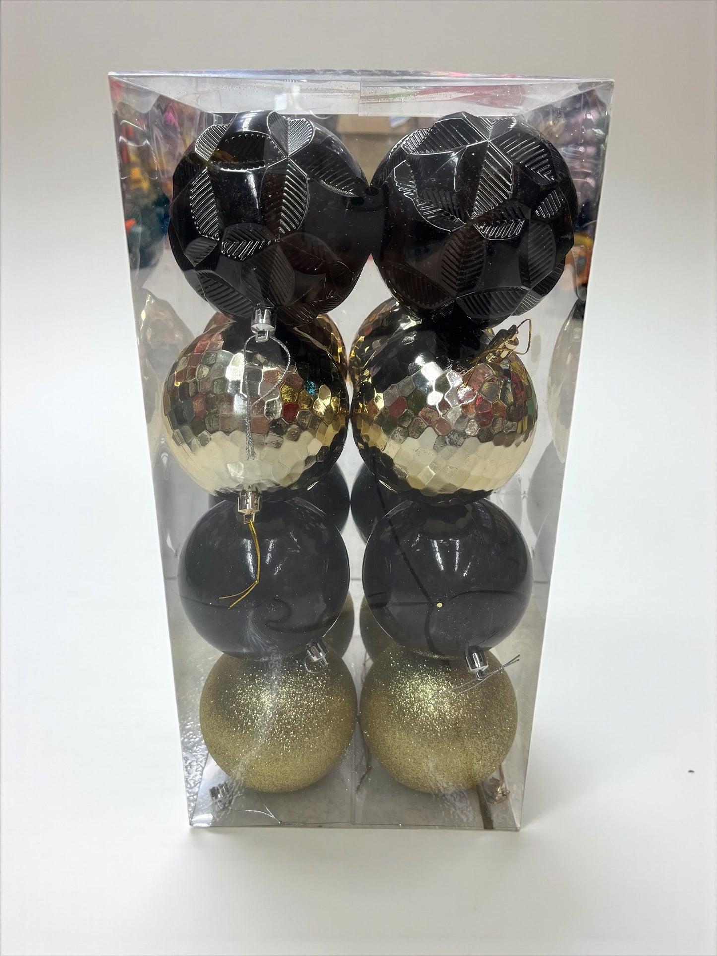 paquete x 16 bolas doradas y negras 10cm (973892)