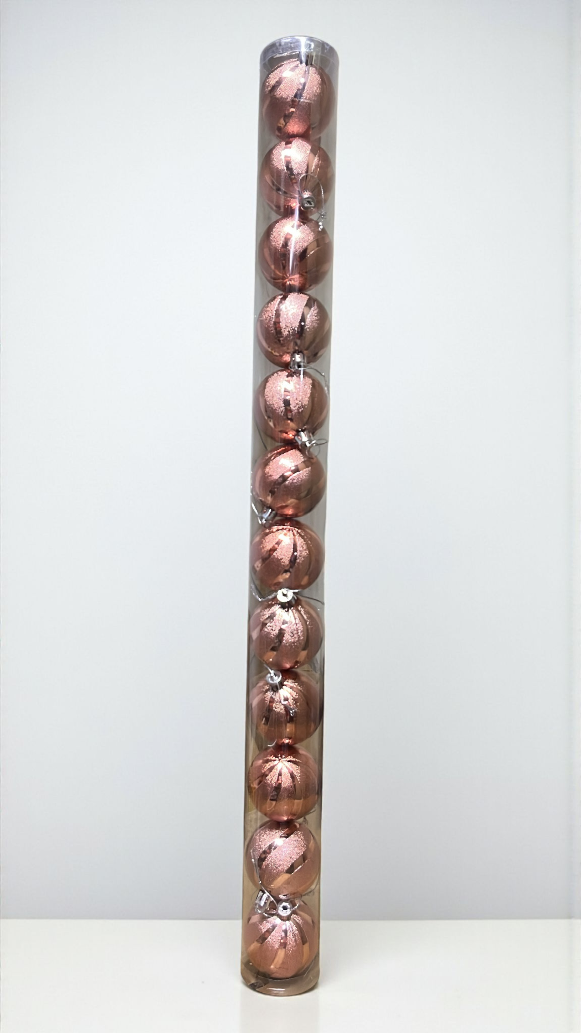 Paquete de 12 bolas de navidad oro rosa con relieve de puntos 6cm (J819GRD)