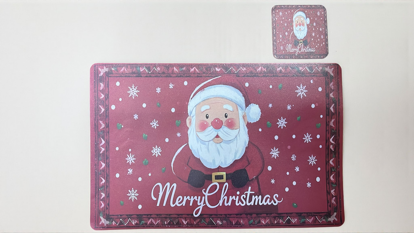Set de individuales navideños para mesa, 6 posavasos 10cm y 6 zonas de plato 43cm x 28cm hechos en vinilo (I071)