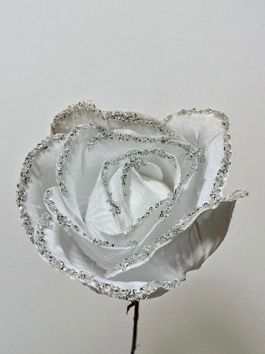 Rosa artificial color blanca x plateada 24cm (FHY0098WS) 488
