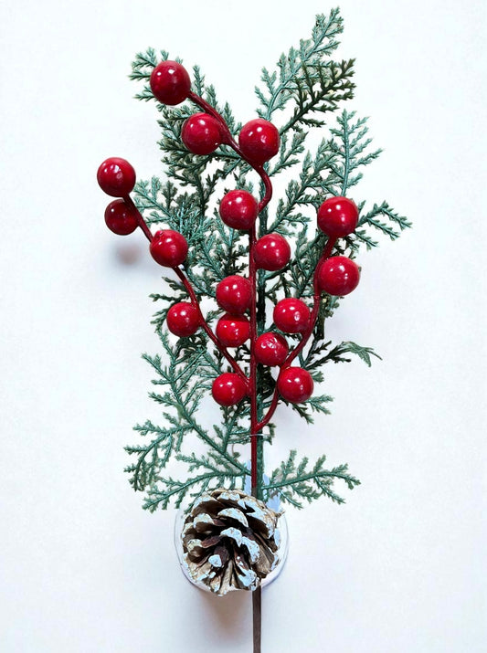 Pin berry con ramas y piña 25cm (FLA03006R) 458