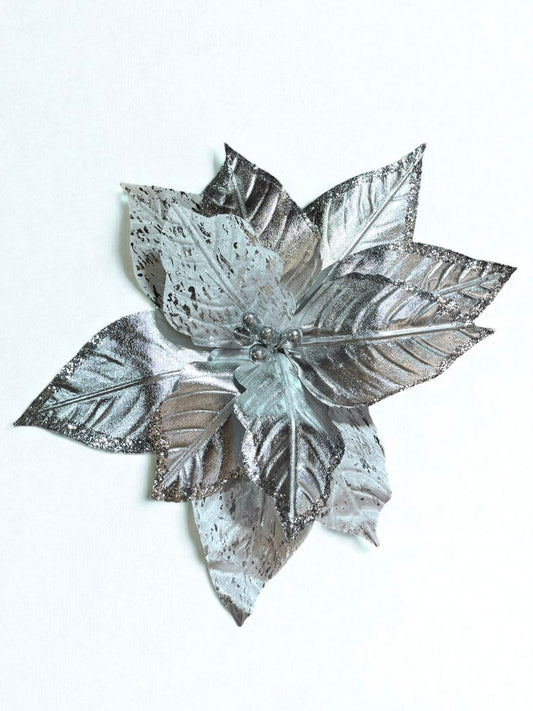 Flor artificial de 11 pétalos color plateado metalizado 46cm (FLX01063MS) 481