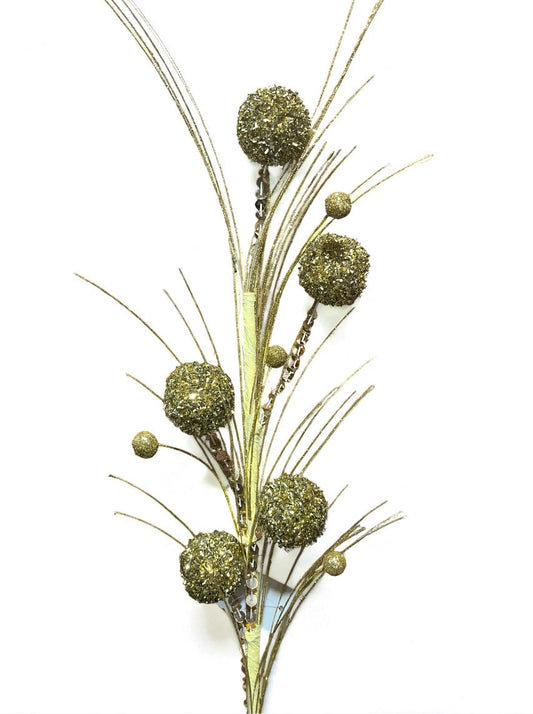 Follaje artificial con ramas y bolas dorado 38cm (FLP0047G) 410