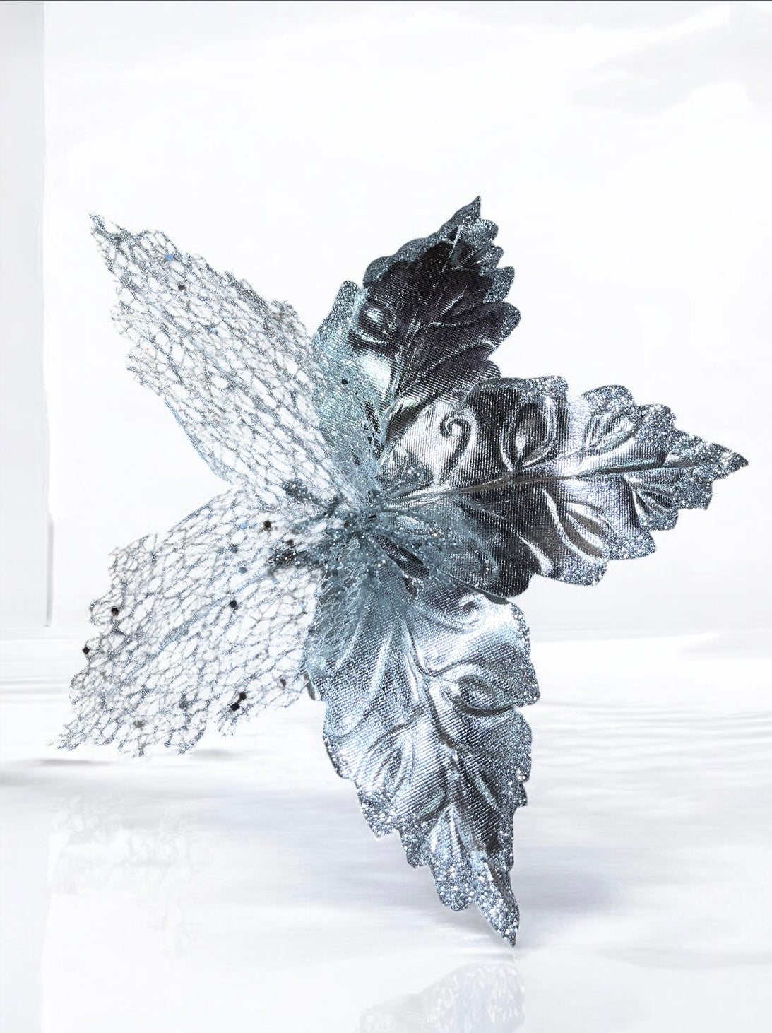 Flor artificial de 5 pétalos plateado metalizado 30cm (FLM00267MtS) 429