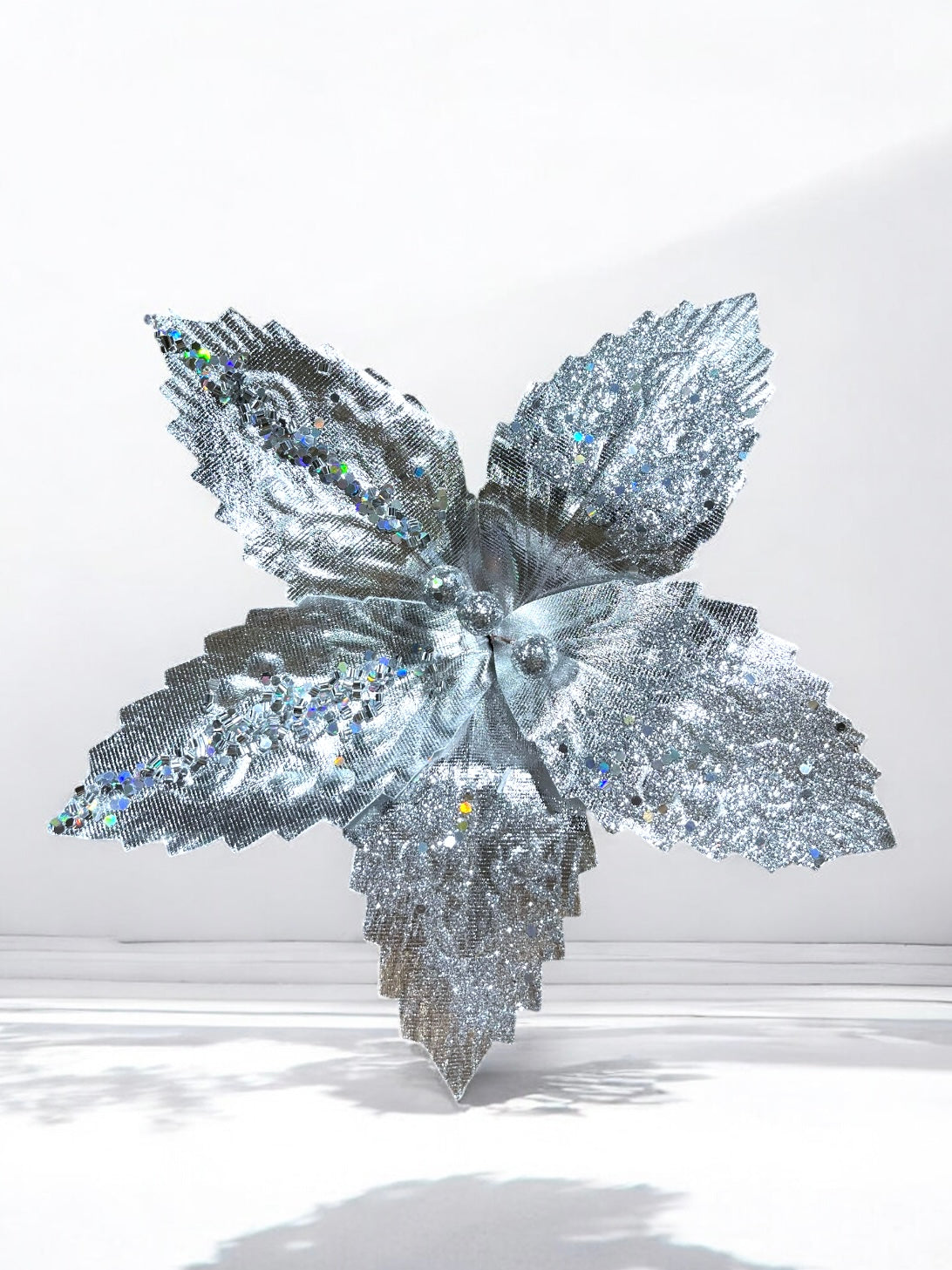 Flor artificial de 5 pétalos plateado metalizado 26cm (FLM00252MtS) 424