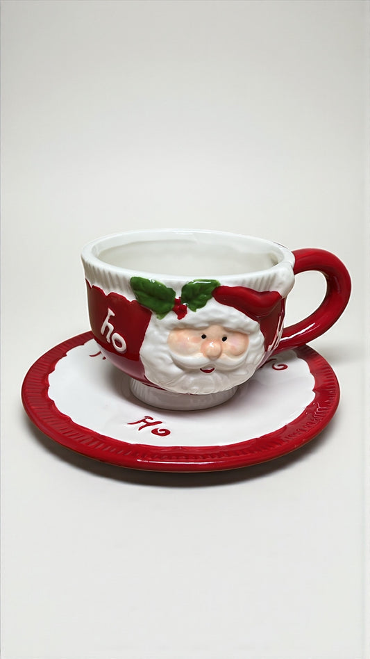 Taza decorativa navideña con plato (S972)