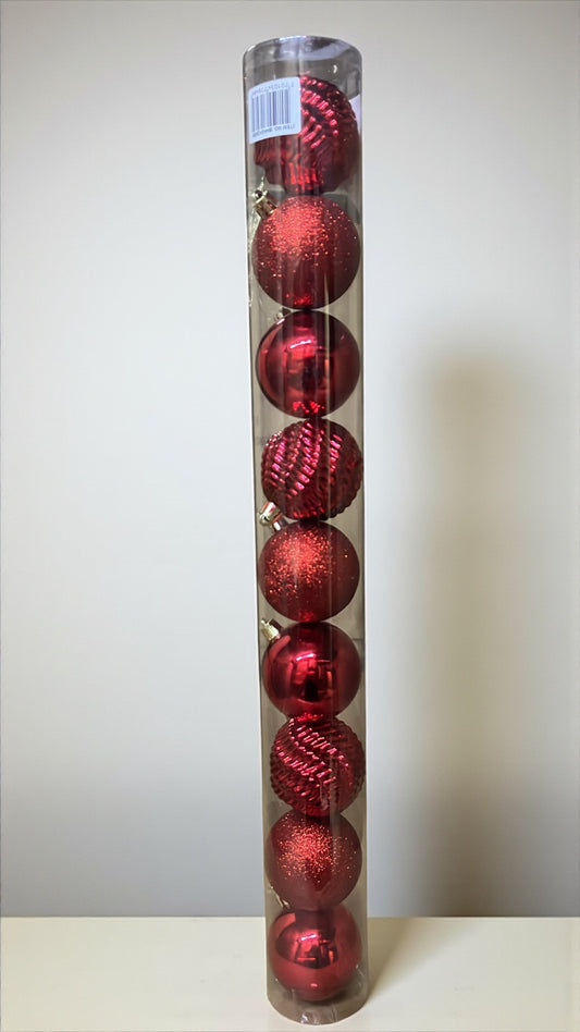 Tarro de 9 bolas navideñas rojas 6cm (BHK01283R)