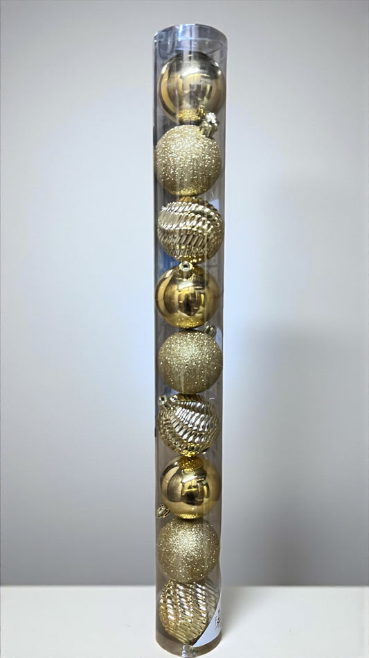 Tarro de 9 bolas navideñas doradas 6cm (BHK01283G)