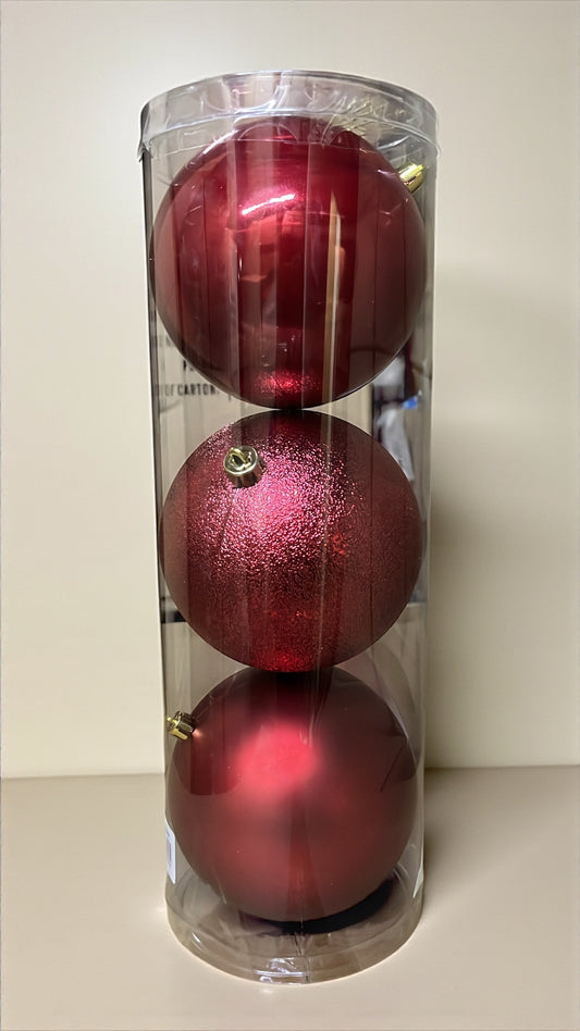Tarro de 3 bolas navideñas rojas 12cm (BHK01260R)