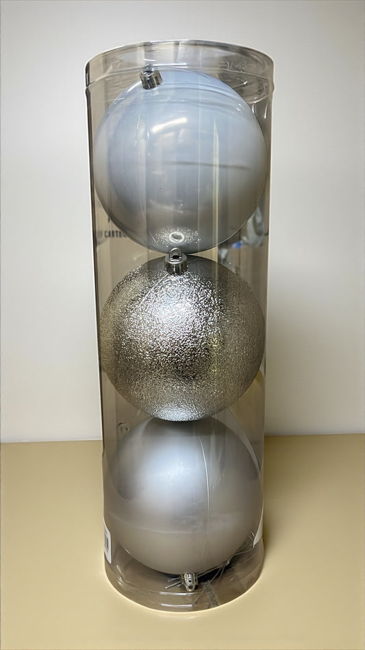 Tarro de 3 bolas navideñas plateadas 12cm (BHK01260S)