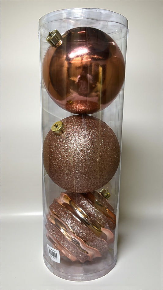 Tarro de 3 bolas navideñas oro rosa 15cm (BHK00226OP)