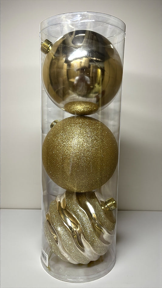 Tarro de 3 bolas navideñas champaña 15cm (BHK00226CHG)