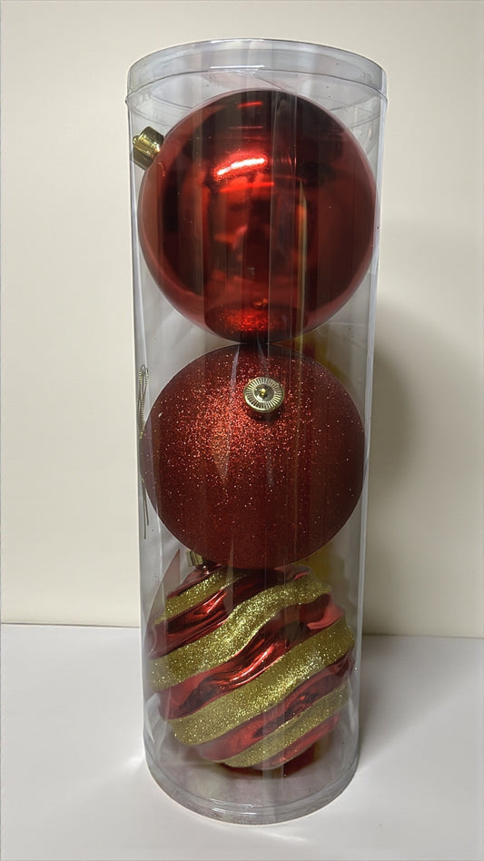 Tarro de 3 bolas navideñas rojas 15cm (BHK00226RG)