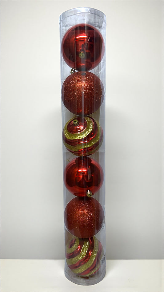 Tarro de 6 bolas navideñas rojas 10cm (BHK01008Rg)