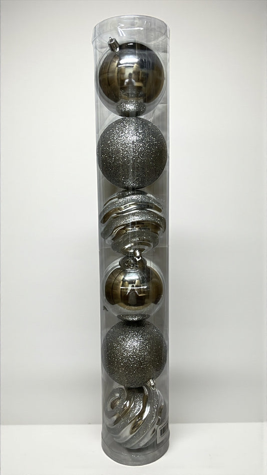 Tarro de 6 bolas navideñas plateadas 10cm (BHK01008SS)
