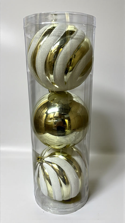 Tarro de 3 bolas navideñas doradas x blancas 12cm (BHK01245LGW)