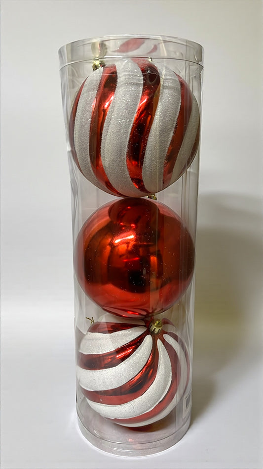 Tarro de 3 bolas navideñas rojas x blancas 12cm (BHK01245RW)