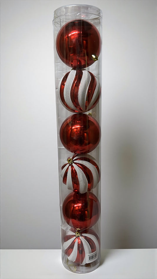 Tarro de 6 bolas navideñas rojas y rojas x blancas 10cm (BHK01244RW)