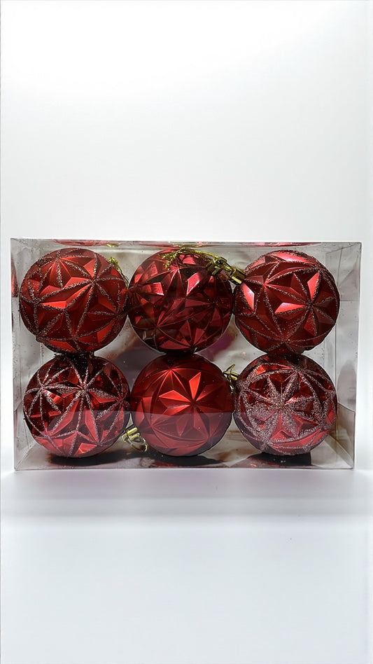 Paquete de 6 bolas navideñas rojas con textura 8cm (T212R)