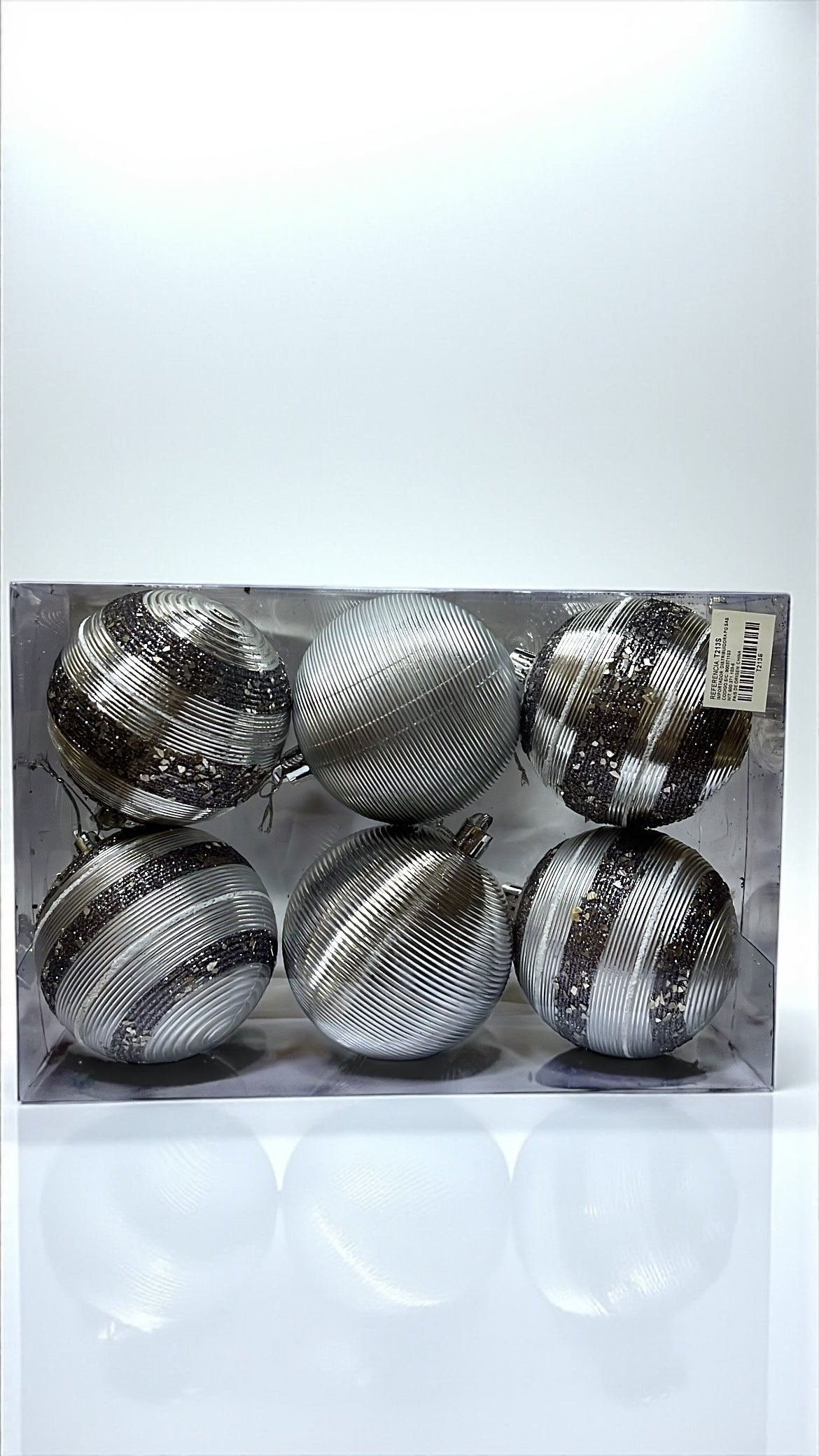Paquete de 6 bolas navideñas plateadas 8cm (T213S)