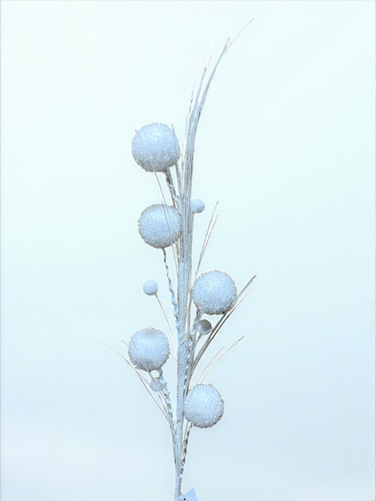 Follaje artificial con ramas y bolas blanco 38cm (FLP0047W) 573
