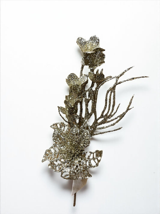 Pin artificial con flor y ramas champaña 16cm (DTI0233CH) 563