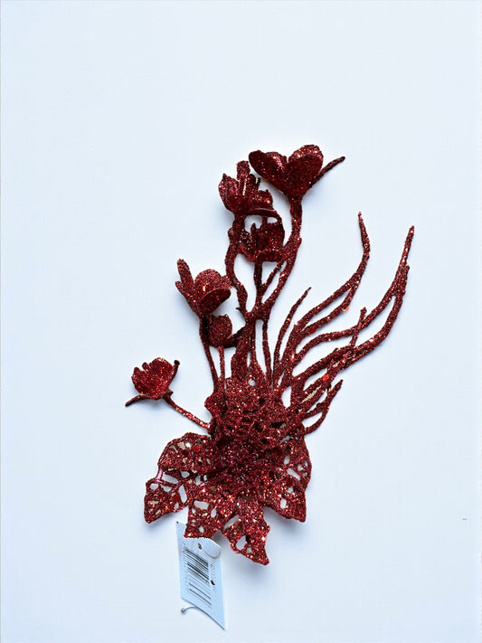 Pin artificial con flor y ramas rojo 16cm (DTI0233R) 562