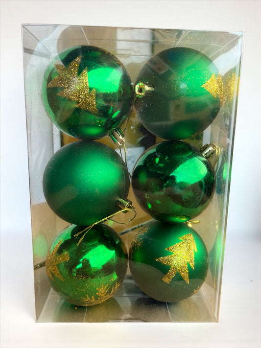 Paquete de 6 bolas navideñas verdes 8cm (T217G)