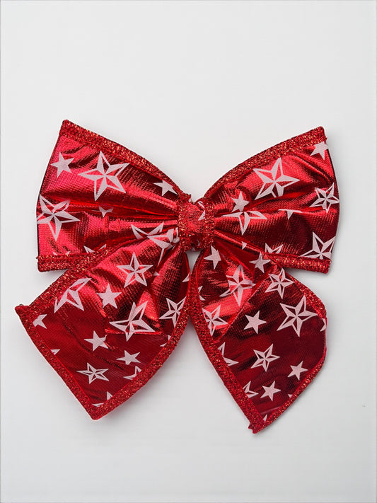 Moño decorativo navideño rojo x blanco 28cm x 30cm (S3122)
