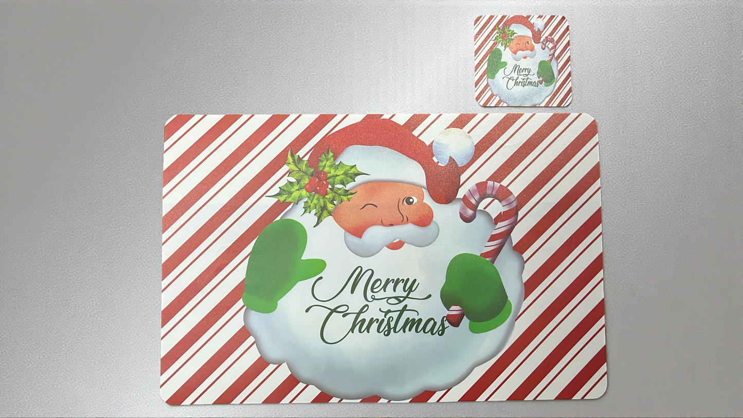 Set de individuales navideños para mesa, 6 posavasos 10cm y 6 zonas de plato 43cm x 28cm hechos en vinilo (I071)