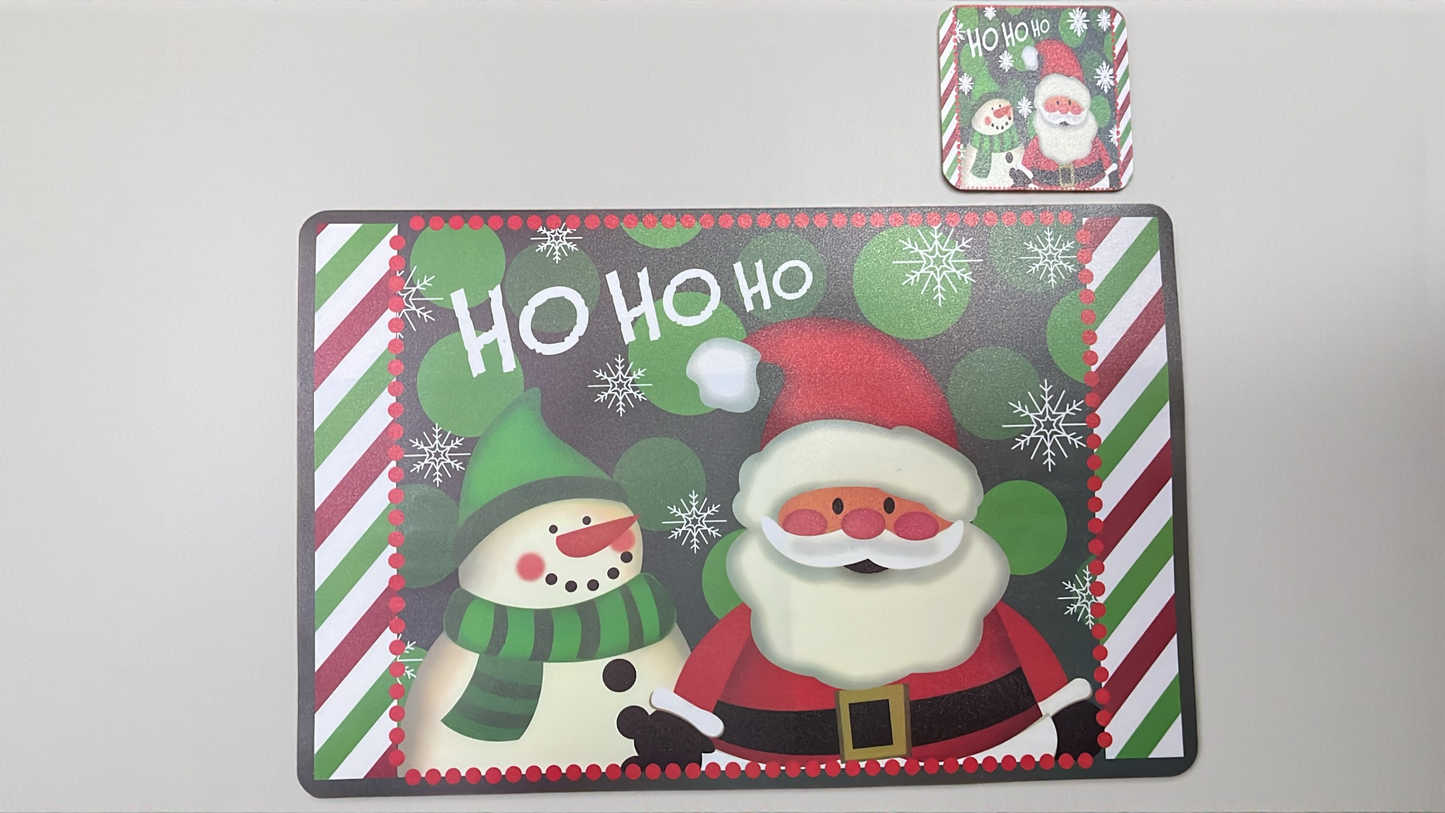 Set de individuales navideños para mesa, 6 posavasos 10cm y 6 zonas de plato 43cm x 28cm hechos en vinilo (I071)