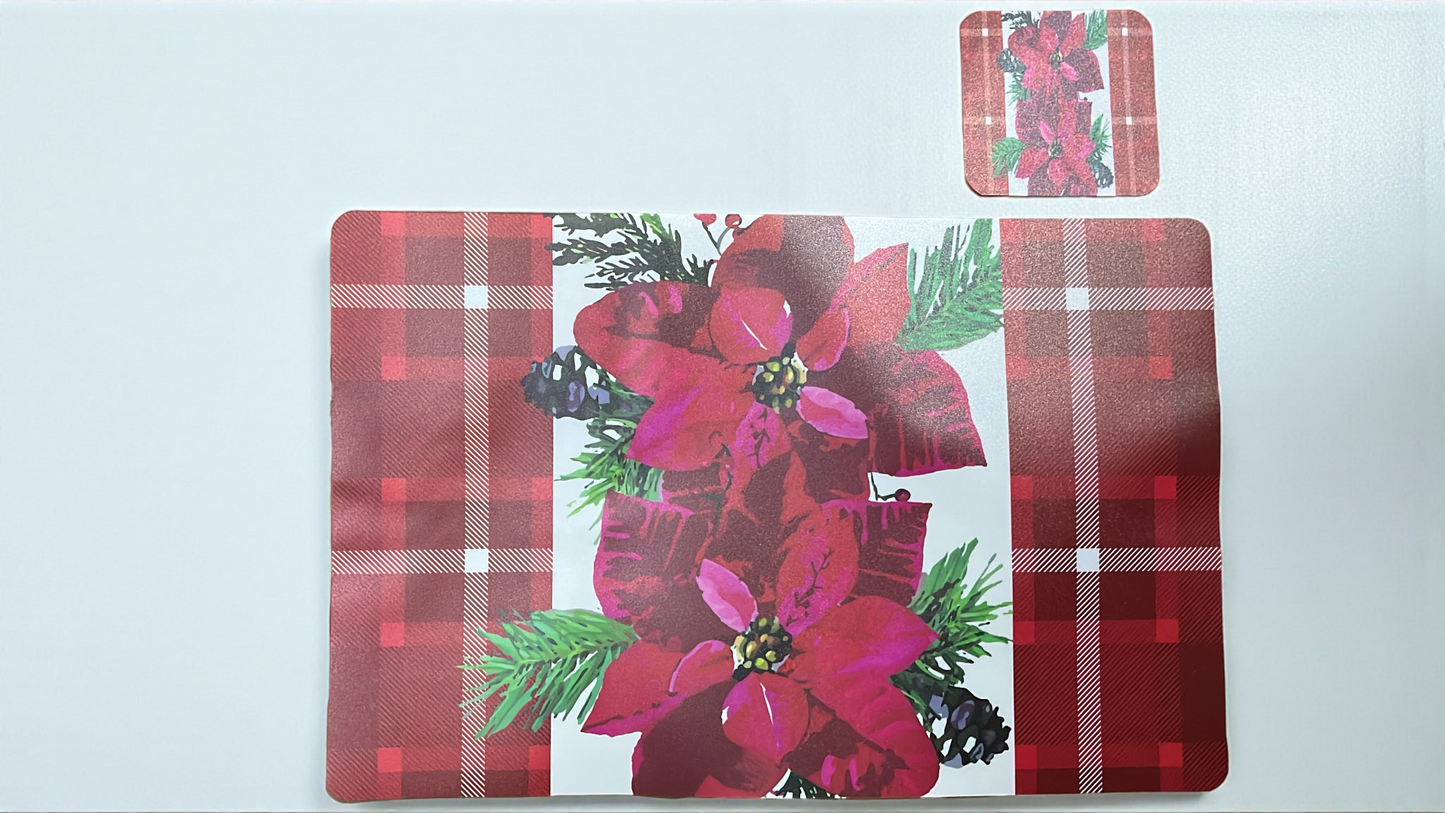 Set de individuales navideños para mesa, 6 posavasos 10cm y 6 zonas de plato 43cm x 28cm hechos en vinilo (I071)