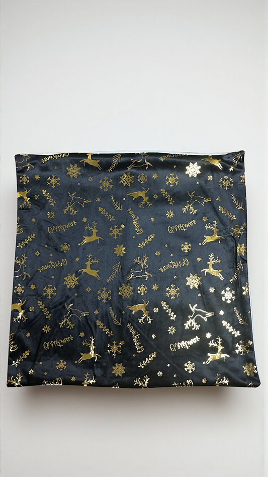 Forro de cojín estampado navideño negro 45cm (T146)