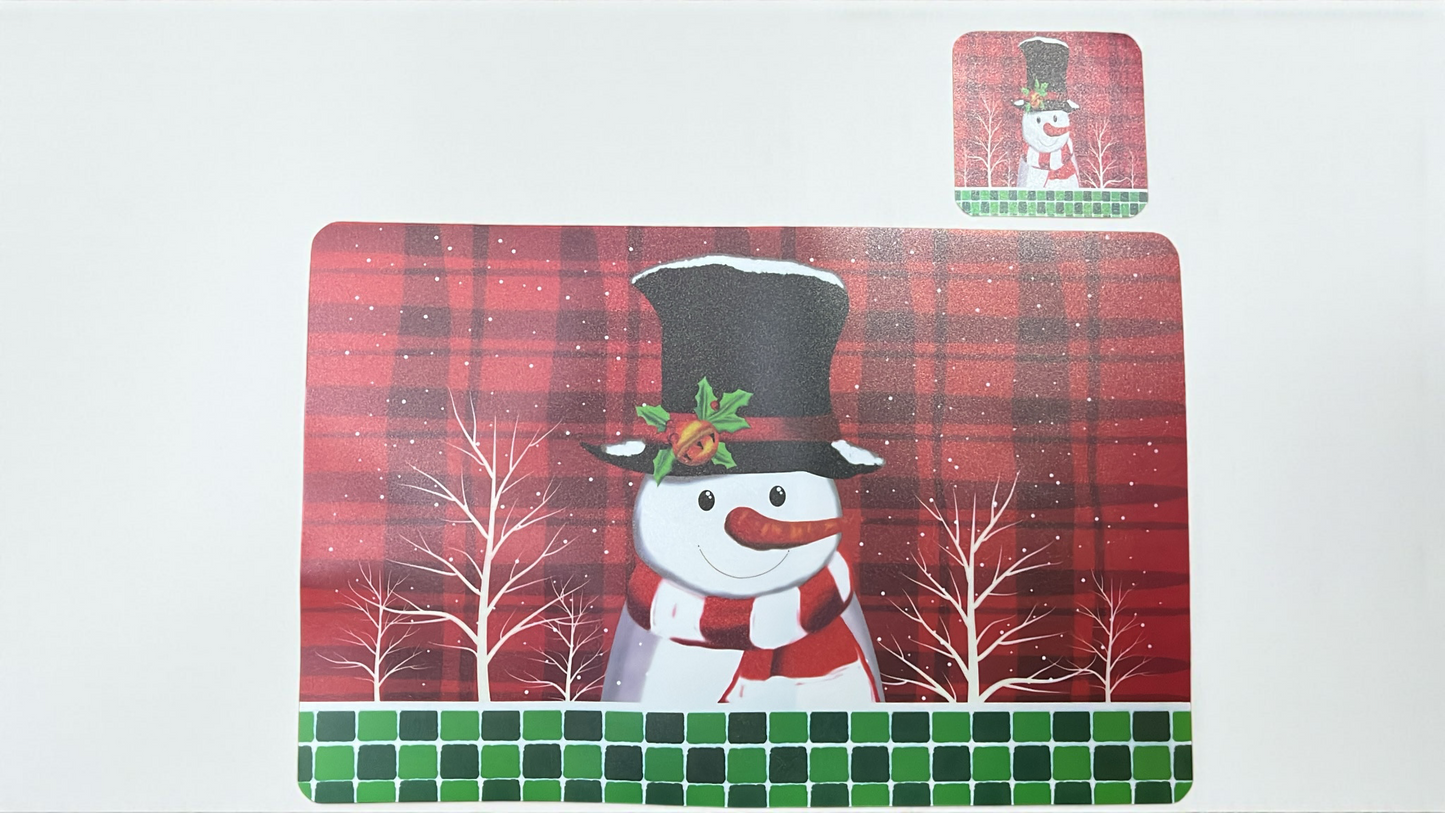 Set de individuales navideños para mesa, 6 posavasos 10cm y 6 zonas de plato 43cm x 28cm hechos en vinilo (I071)