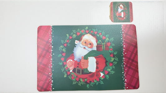 Set de individuales navideños para mesa, 6 posavasos 10cm y 6 zonas de plato 43cm x 28cm hechos en vinilo (I071)