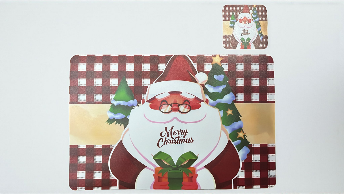 Set de individuales navideños para mesa, 6 posavasos 10cm y 6 zonas de plato 43cm x 28cm hechos en vinilo (I071)